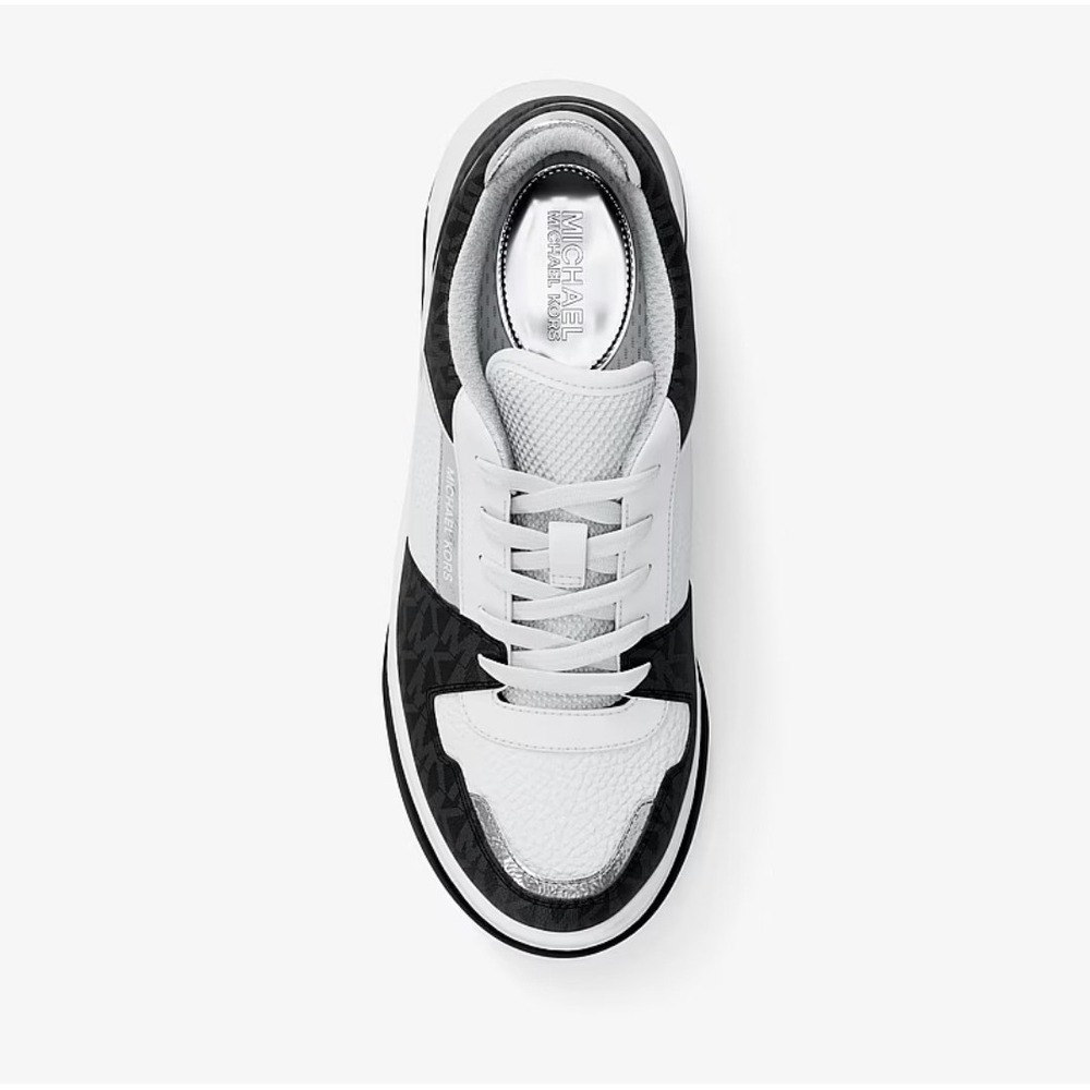 Michael Kors Lexi Women's 10 M Black Sneaker Mixed-Media MK Monogram New In Box - Picture 7 of 10